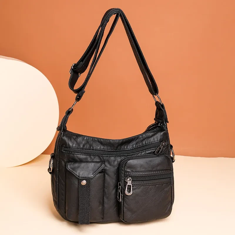 Bolso bandolera lavado de gran capacidad, elegante y versátil para mujer