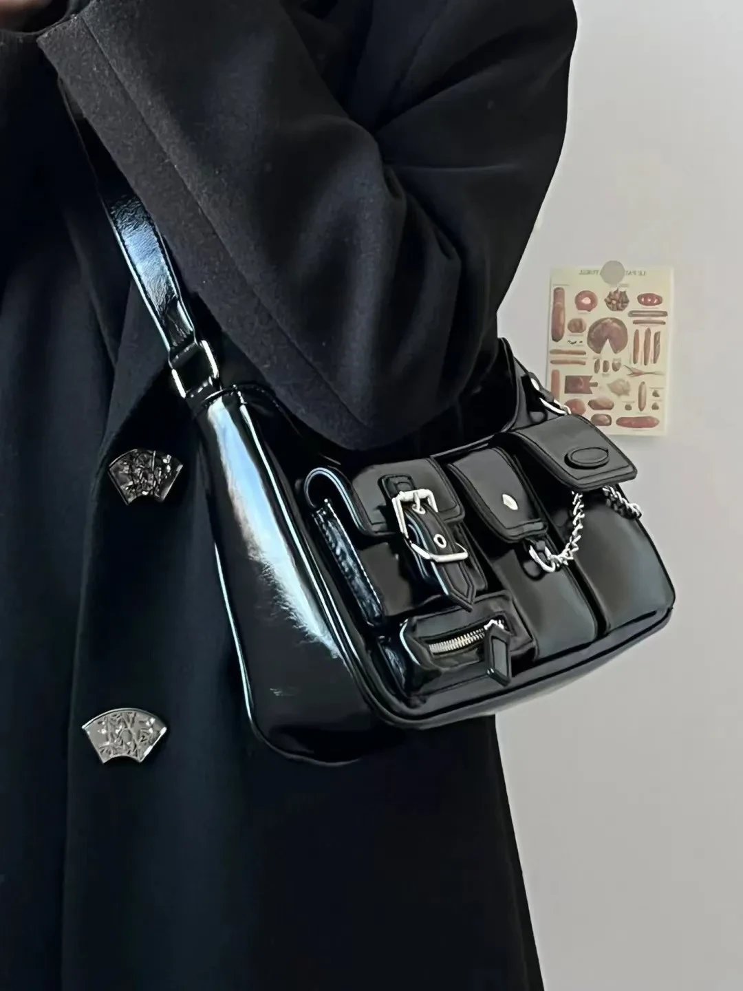 Bolso bandolera de motociclista estilo Hong Kong de alta calidad con cadena para mujer