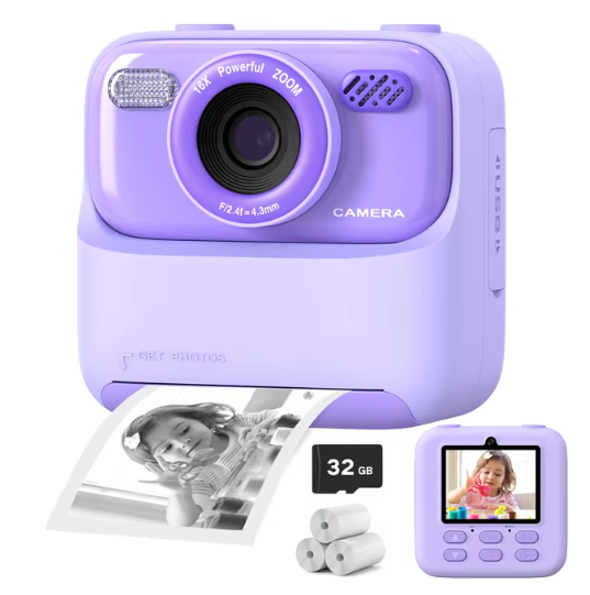 Cámara digital instantánea para selfies con doble lente HD 1080P para niños y niñas, ideal como regalo de cumpleaños o Navidad, con impresión de 32 GB.