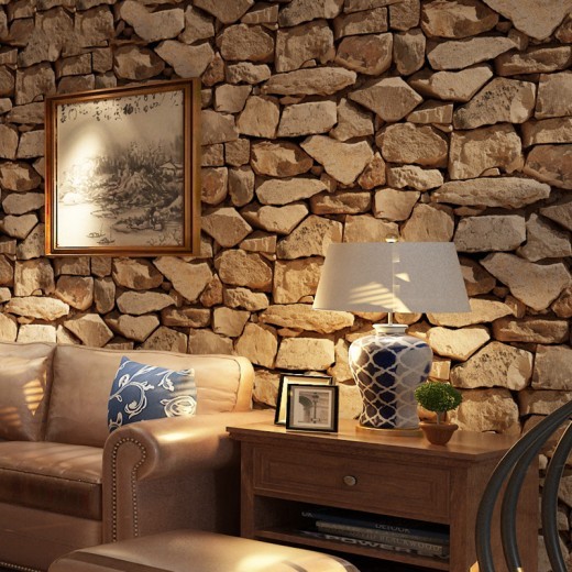 Papel pintado de piedra maciza con diseño de ladrillo de simulación 3D retro