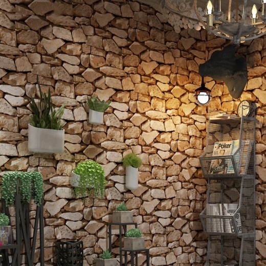 Papel pintado de piedra maciza con diseño de ladrillo de simulación 3D retro