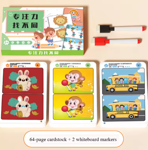 Juego de rompecabezas de 64 páginas para encontrar las diferencias, borrable y regrabable, para entrenar la concentración y la observación, juguete para el desarrollo cerebral de los niños.