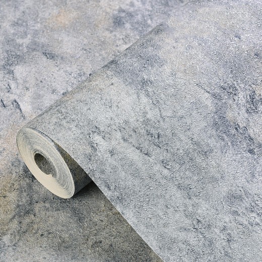 Papel pintado gris cemento eólico, color pigmento puro, papel pintado industrial de barro diatomea.