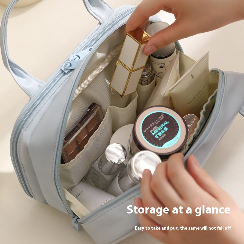 Nueva bolsa de cosméticos portátil con asa, gran capacidad, impermeable, para maquillaje, artículos de tocador, bolso de mano, bolsa de viaje multifuncional para almacenamiento para mujeres