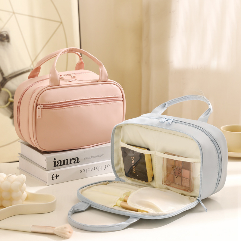 Nueva bolsa de cosméticos portátil con asa, gran capacidad, impermeable, para maquillaje, artículos de tocador, bolso de mano, bolsa de viaje multifuncional para almacenamiento para mujeres