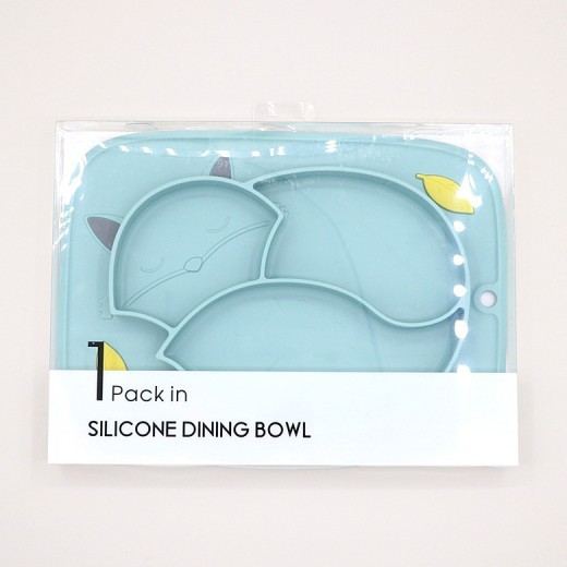 Plato de cena de silicona platino de alta adsorción con diseño de zorro suave y lindo a juego, plato de cena infantil con divisiones antideslizantes integrados
