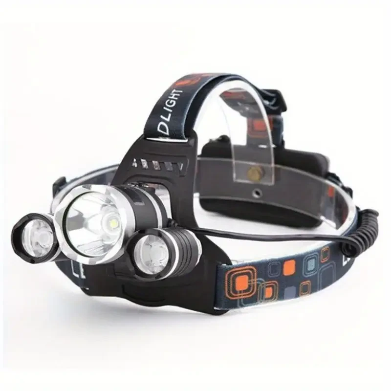 Linterna frontal LED recargable, 3x T6 6000LM, 4 modos, CREE XM-L, metal pulido, material de PVC, funciona con batería de litio 18650, voltaje máximo de funcionamiento de 36 V para actividades al aire libre.