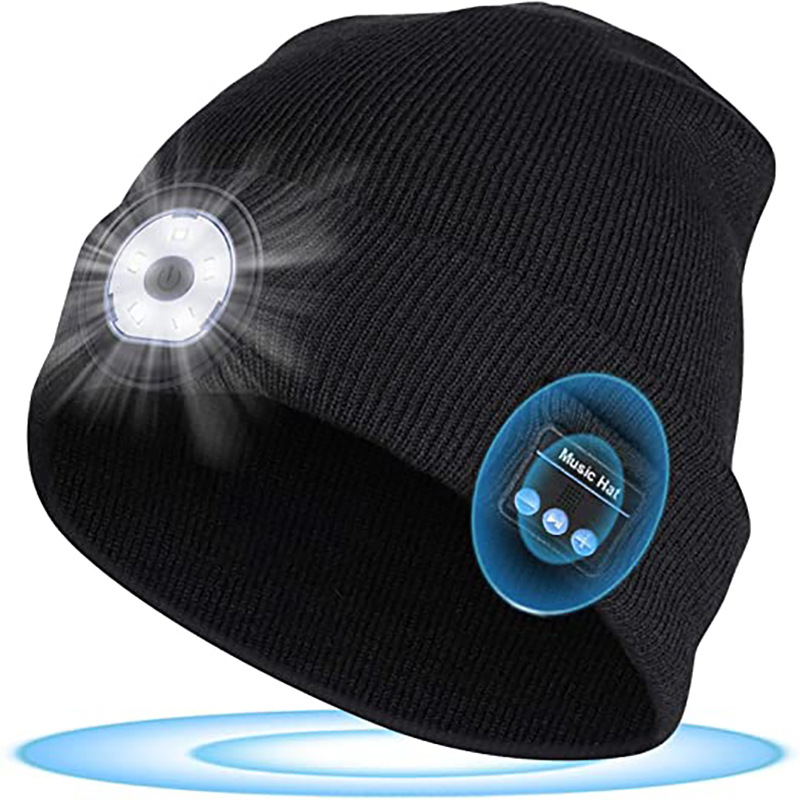 Gorro con auriculares inalámbricos brillantes para música, llamadas, carreras nocturnas, iluminación exterior, cálido