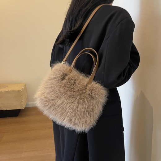 Bolso bandolera de un solo hombro de peluche de zorro sintético