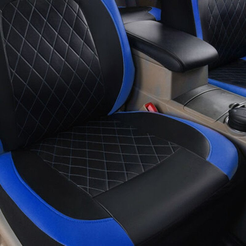 Juego completo de fundas para asientos de automóvil de piel sintética de ajuste universal, color negro.