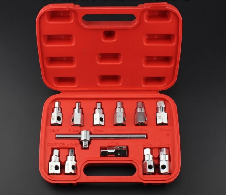 Kit de 12 piezas de herramientas para quitar tapones de drenaje de aceite con llave de vaso