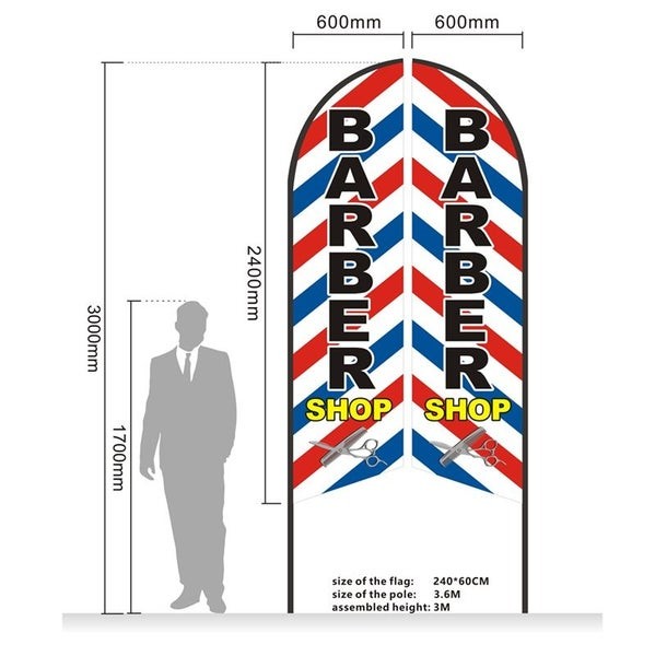 BARBER - Bandera de plumas de doble cara preimpresa para uso comercial, 3M