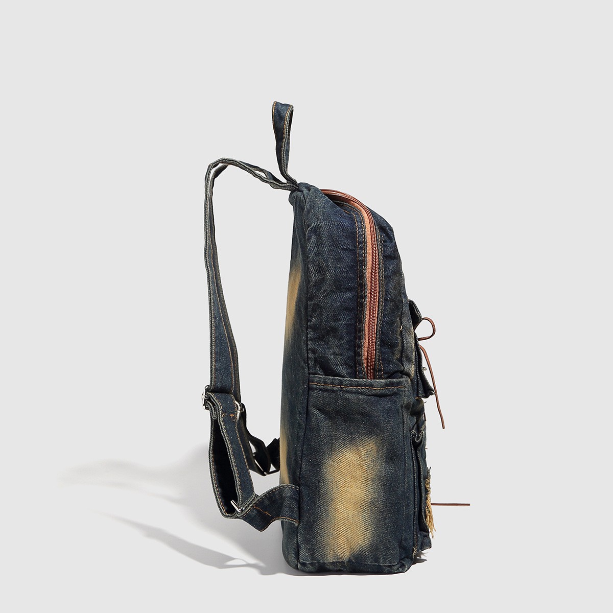 Mochila retro de mezclilla lavada, bolso de viaje de gran capacidad