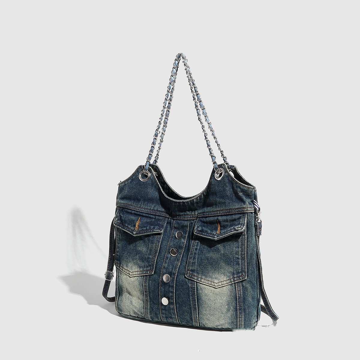 Bolso de mezclilla de gran capacidad, bolso de hombro retro para debajo del brazo.