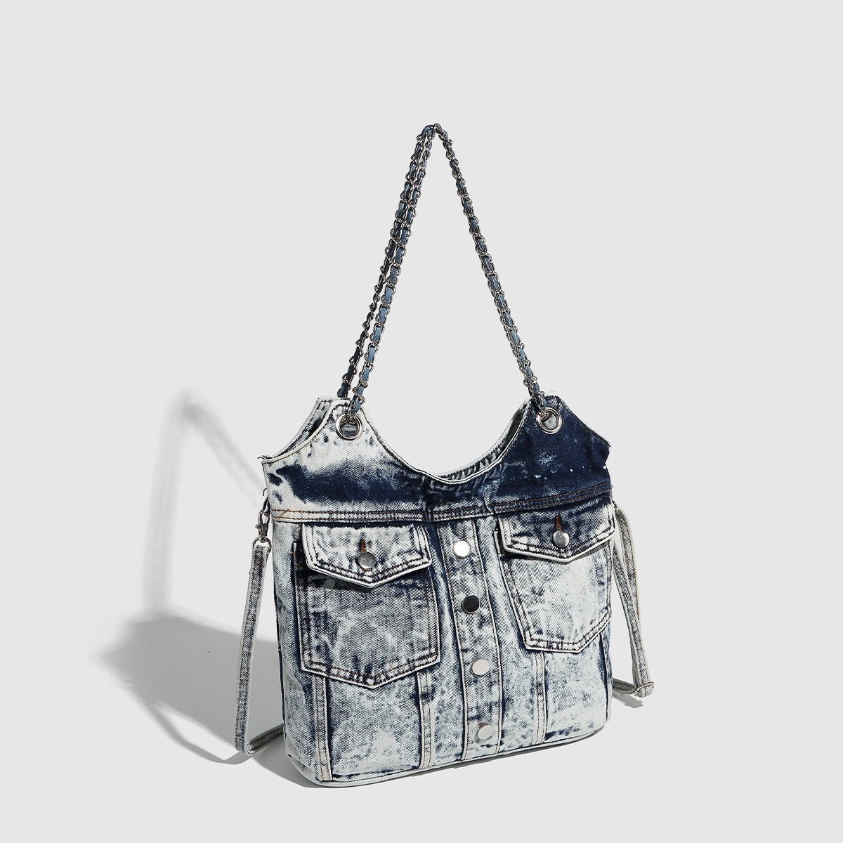 Bolso de mezclilla de gran capacidad, bolso de hombro retro para debajo del brazo.