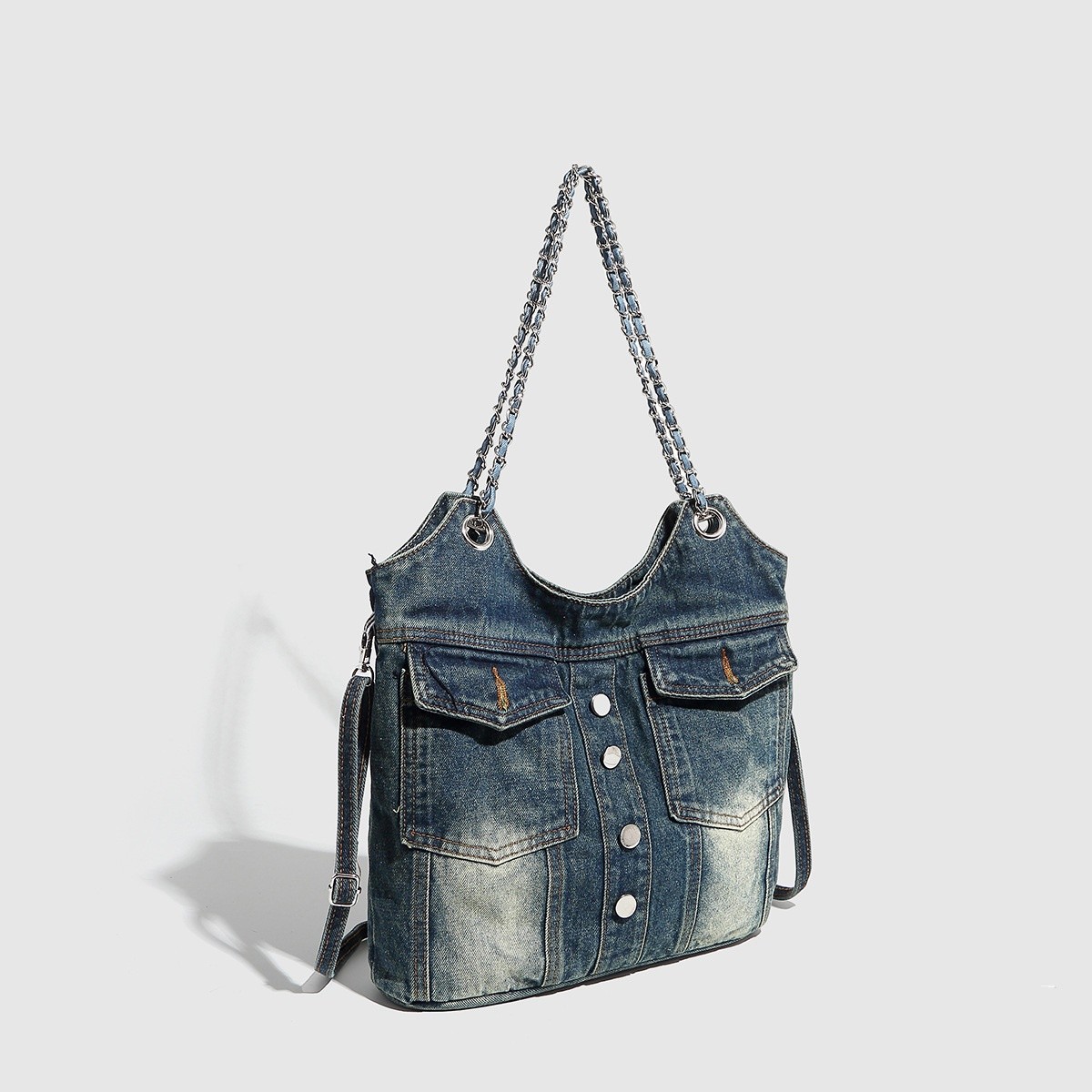 Bolso de mezclilla de gran capacidad, bolso de hombro retro para debajo del brazo.