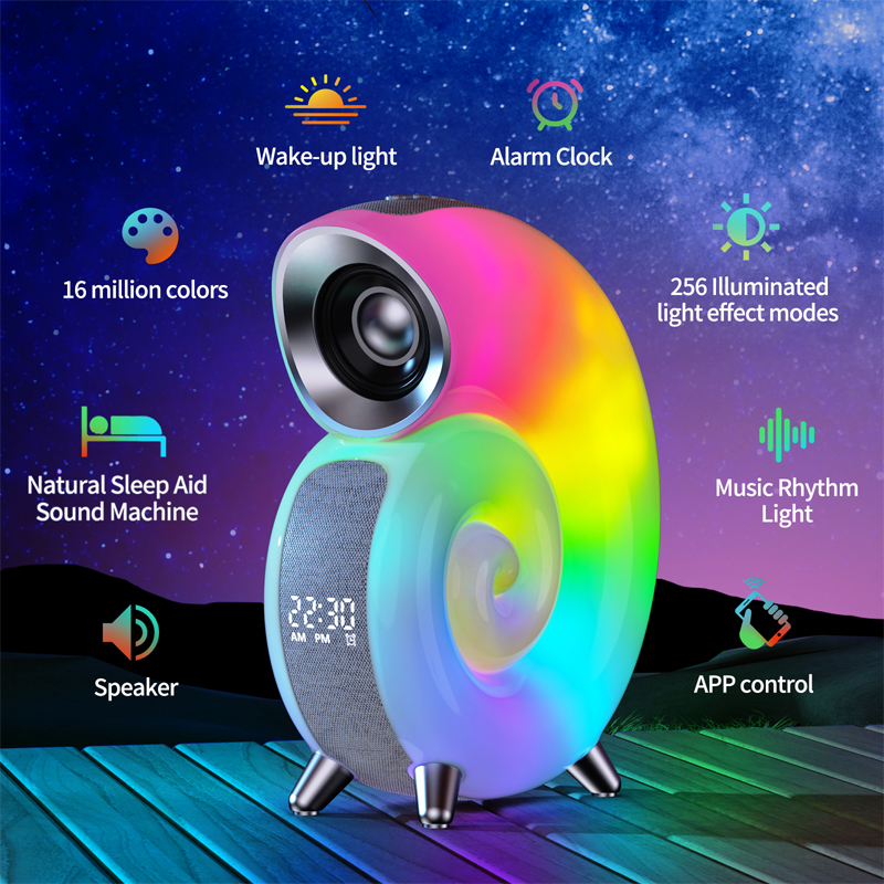 Conch Smart RGB - Luz ambiental, altavoz Bluetooth, despertador, lámpara de despertador, máquina de ruido blanco para que el bebé duerma, control por aplicación