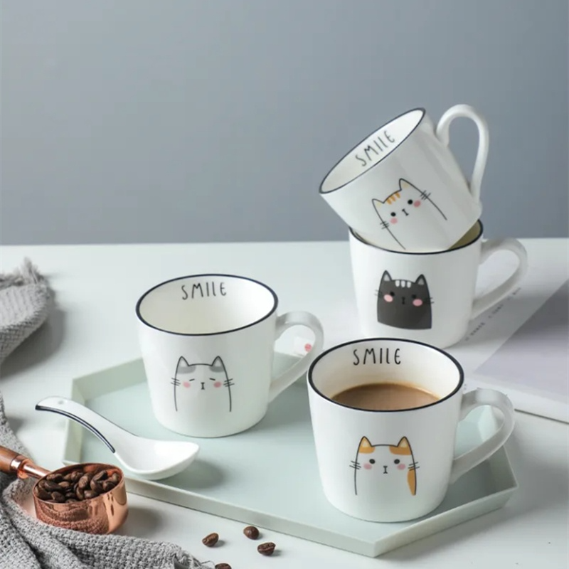 Taza de café de cerámica con leche para desayuno, taza de café creativa con personalidad de pareja, diseño de gato de dibujos animados, utensilios de cocina