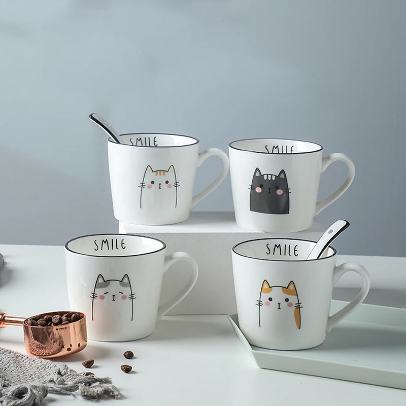 Taza de café de cerámica con leche para desayuno, taza de café creativa con personalidad de pareja, diseño de gato de dibujos animados, utensilios de cocina