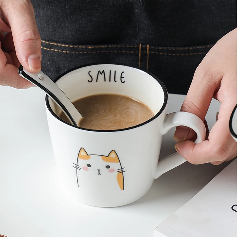 Taza de café de cerámica con leche para desayuno, taza de café creativa con personalidad de pareja, diseño de gato de dibujos animados, utensilios de cocina