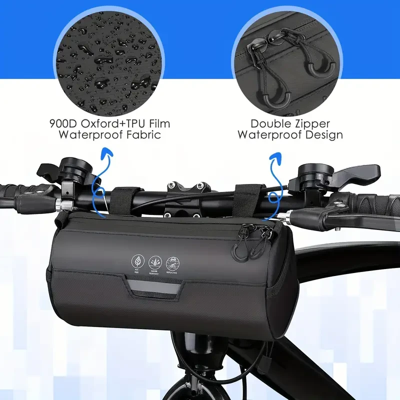 Bolsa impermeable para manillar de bicicleta - Bolsa enrollable con gran área reflectante, bolsa frontal con correa de hombro impermeable con cremallera para ciclismo (2 l)