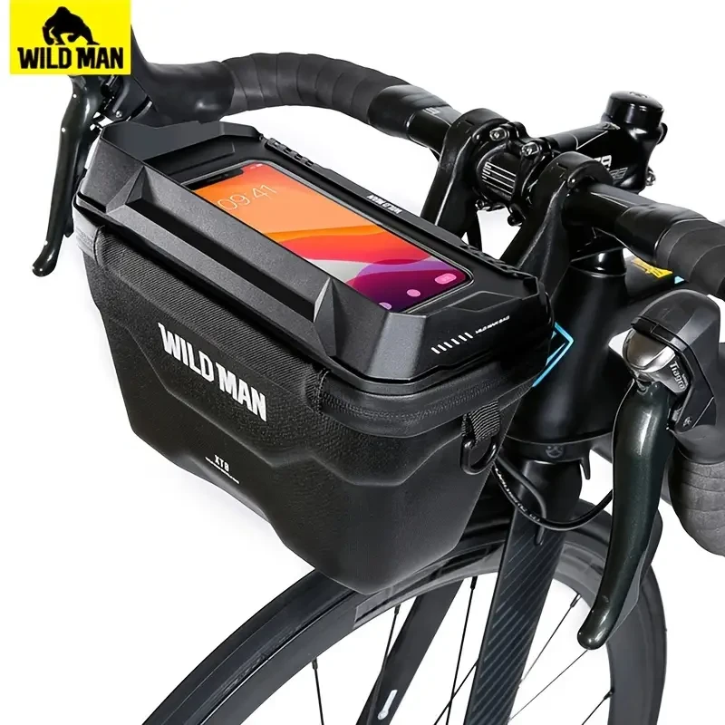 Bolsa impermeable para bicicleta WILD MAN - Bolsa rígida de 3 l para manillar de patinete eléctrico, MTB y bicicleta de carretera - Incluye funda para teléfono - Accesorios para bicicleta
