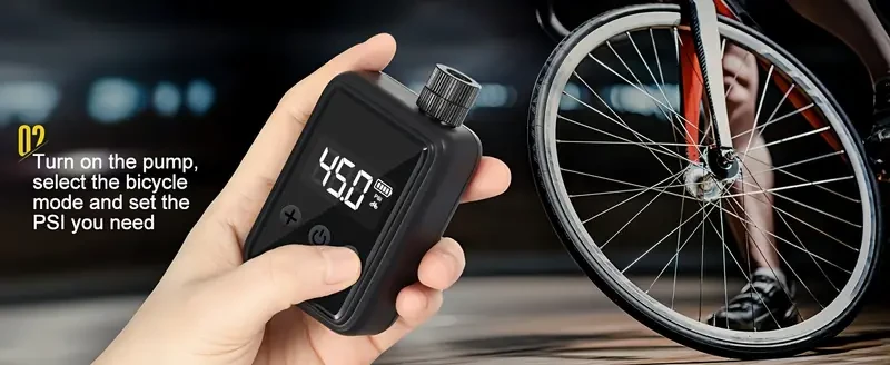 Bomba eléctrica portátil para bicicleta con manómetro digital - Miniinflador de neumáticos de 120 PSI, apagado automático, recargable por USB, compatible con válvulas Presta y Schrader, ABS resistente, color negro