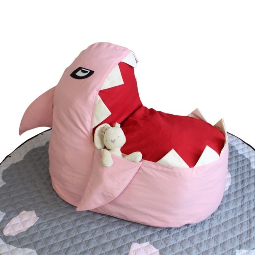 Bolsa de almacenamiento de juguetes de peluche para niños de tiburón, puf, sofá perezoso, silla para bebé