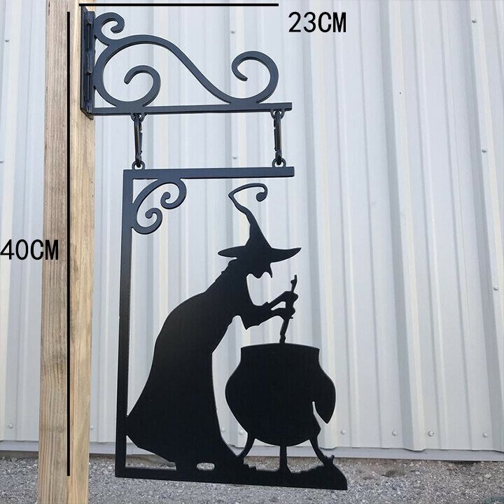 Letrero de bruja caldero chorreante de metal para pared
