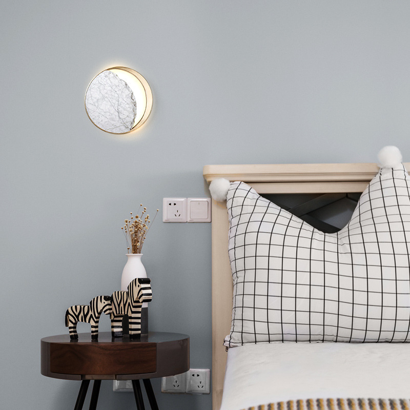 Lámpara de pared LED de mármol para mesita de noche, diseño artístico creativo, aplique de pared Eclipse, iluminación