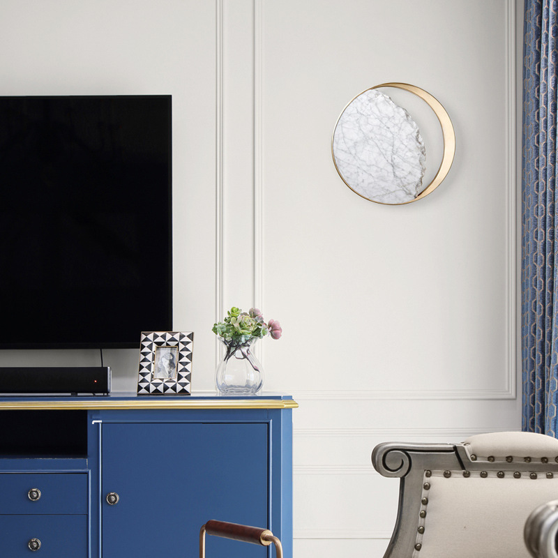 Lámpara de pared LED de mármol para mesita de noche, diseño artístico creativo, aplique de pared Eclipse, iluminación