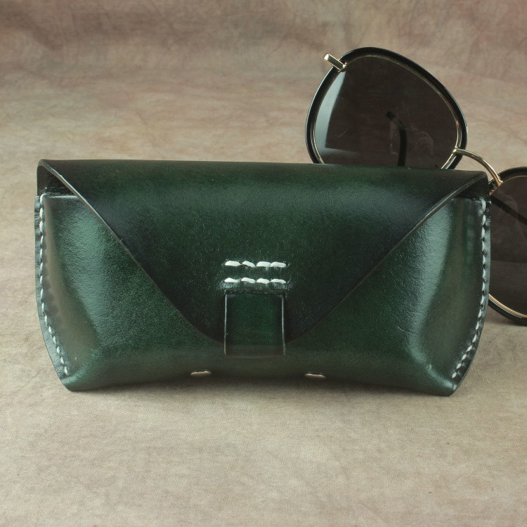 Estuche para gafas de sol retro hecho a mano, primera capa de piel de vaca, bolso para cinturón.