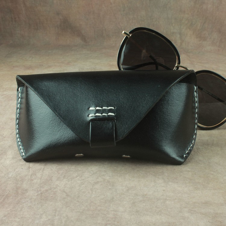 Estuche para gafas de sol retro hecho a mano, primera capa de piel de vaca, bolso para cinturón.