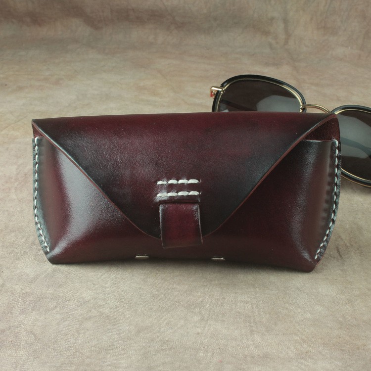 Estuche para gafas de sol retro hecho a mano, primera capa de piel de vaca, bolso para cinturón.