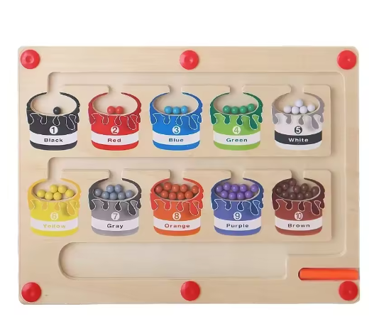 Laberinto magnético de madera para colores y números, juguetes educativos de aprendizaje, juguetes Montessori de combinación de colores, juguetes de madera para regalo de niños