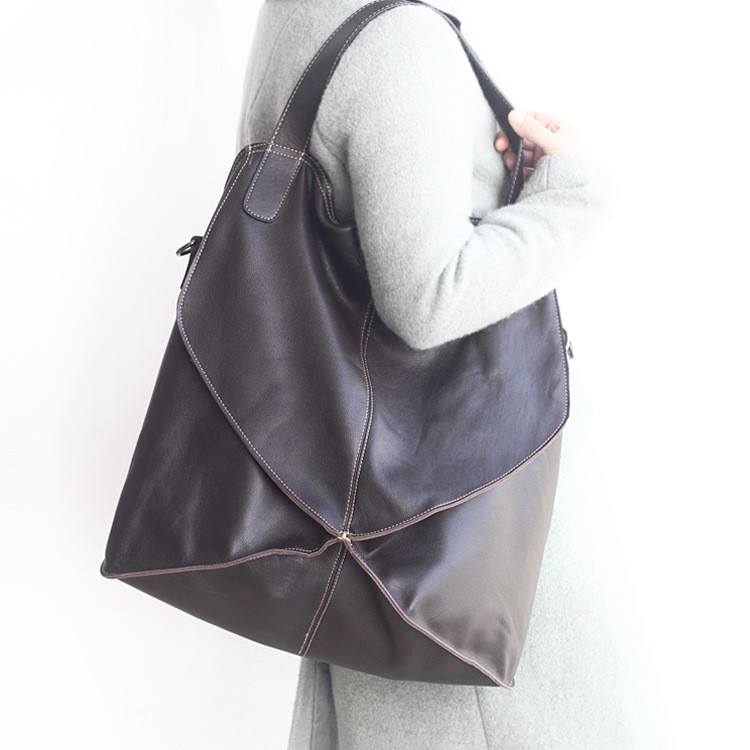 Bolso de mano de primera capa de piel de vaca con costuras