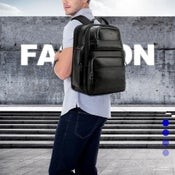 Bopai 851 019811 Mochila de cuero impermeable antirrobo de gran capacidad para computadora portátil.