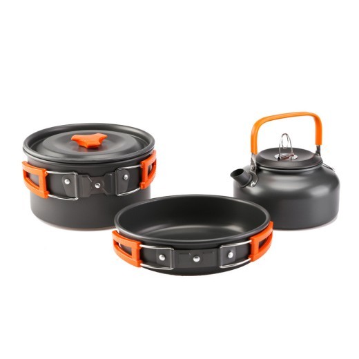 Juego de utensilios de cocina para acampar al aire libre con olla de alúmina, venta al por mayor, disponible en stock