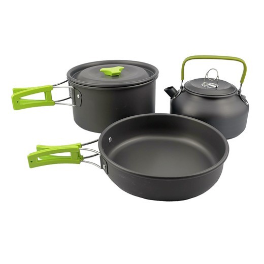 Juego de utensilios de cocina para acampar al aire libre con olla de alúmina, venta al por mayor, disponible en stock