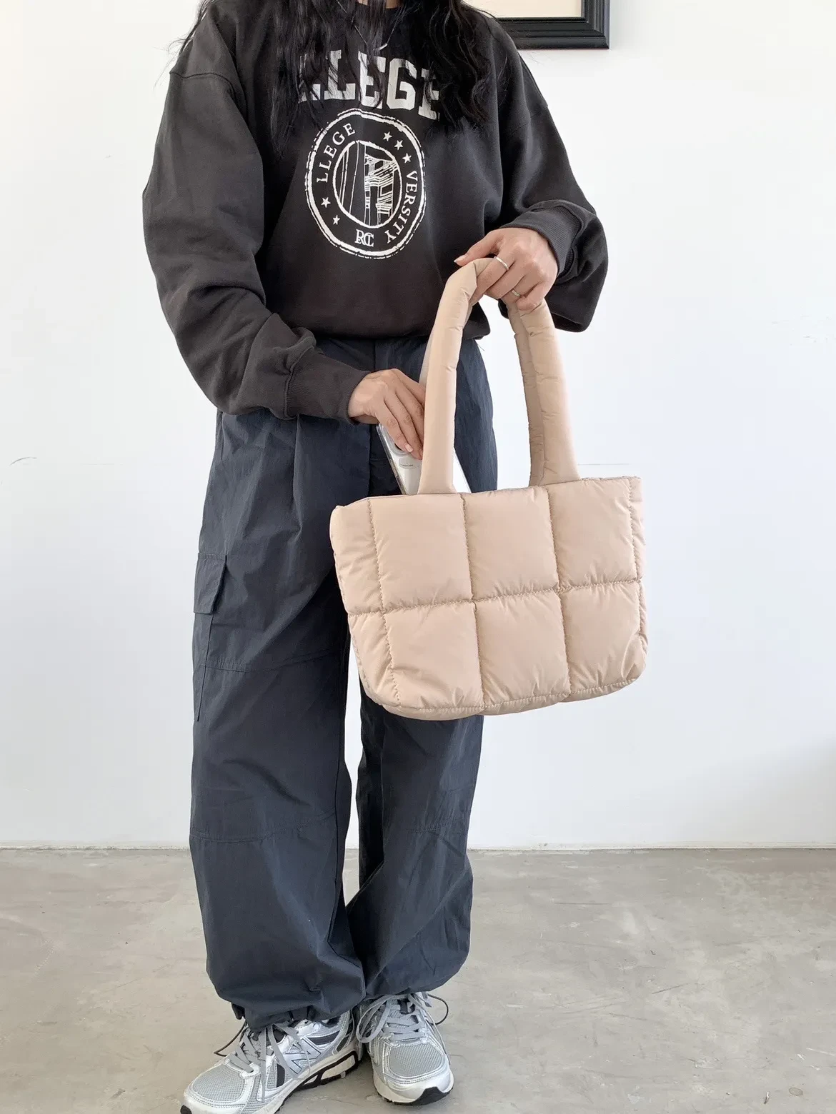 Bolso de mano portátil de gran capacidad con diseño a cuadros y un solo hombro