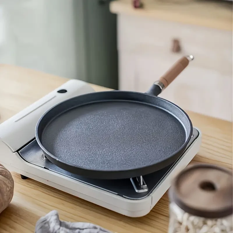 Sartén de hierro fundido precurada (1 pieza): antiadherente, sin revestimiento, duradera para cocinar en casa y acampar, cuerpo de hierro, no requiere electricidad.