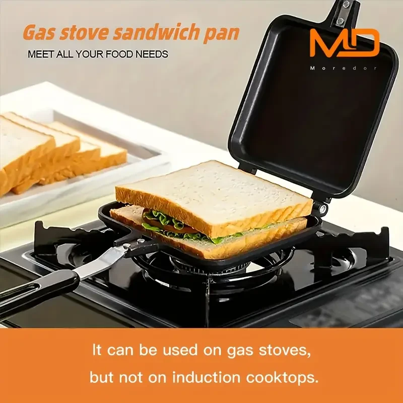 Sándwichera antiadherente de doble cara Moredor: perfecta para sándwiches de queso a la plancha, tostadas y tortillas. Ideal para acampar al aire libre y usar en la cocina.