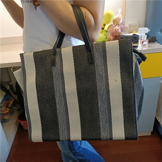 Bolso bandolera de lona a rayas de un solo hombro para estudiantes, bolso bandolera portátil de moda para damas.