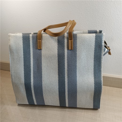 Bolso bandolera de lona a rayas de un solo hombro para estudiantes, bolso bandolera portátil de moda para damas.