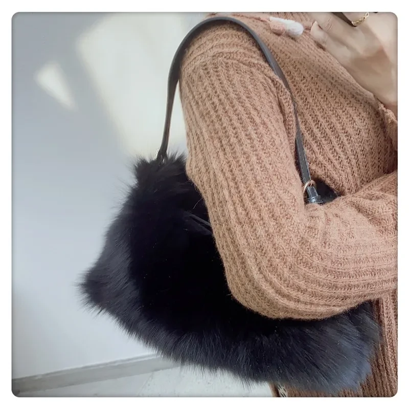 Bolso de mano para mujer con costuras de piel de zorro y diseño novedoso con cremallera