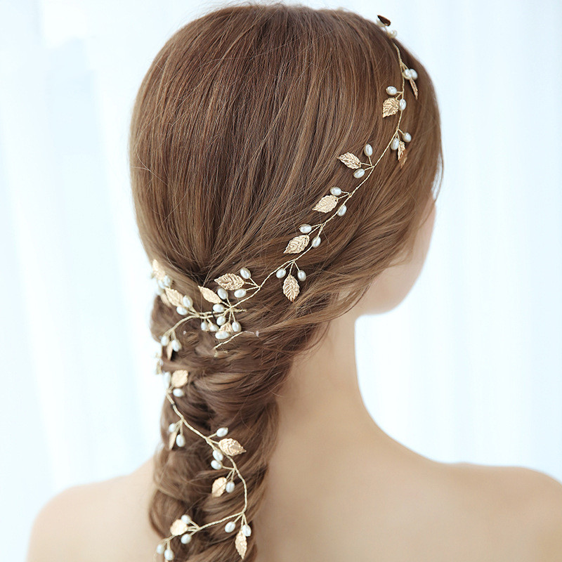 Tocado de novia con hojas doradas, diadema de boda europea y americana