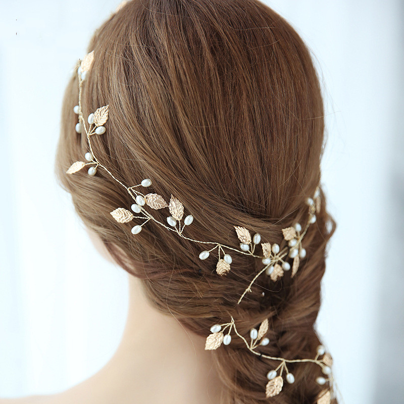 Tocado de novia con hojas doradas, diadema de boda europea y americana