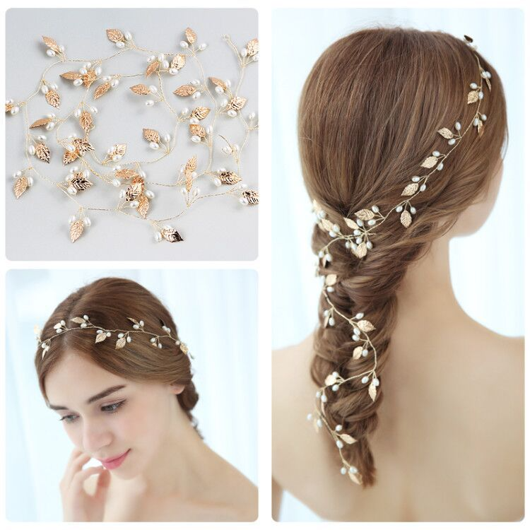 Tocado de novia con hojas doradas, diadema de boda europea y americana