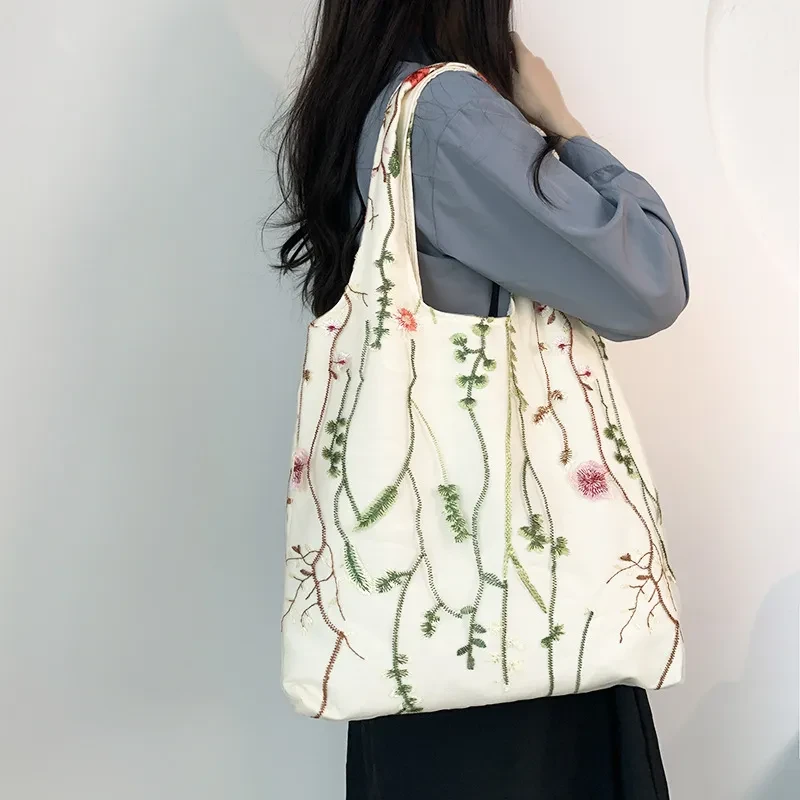 Bolsa de compras navideña de lona bordada, mochila escolar
