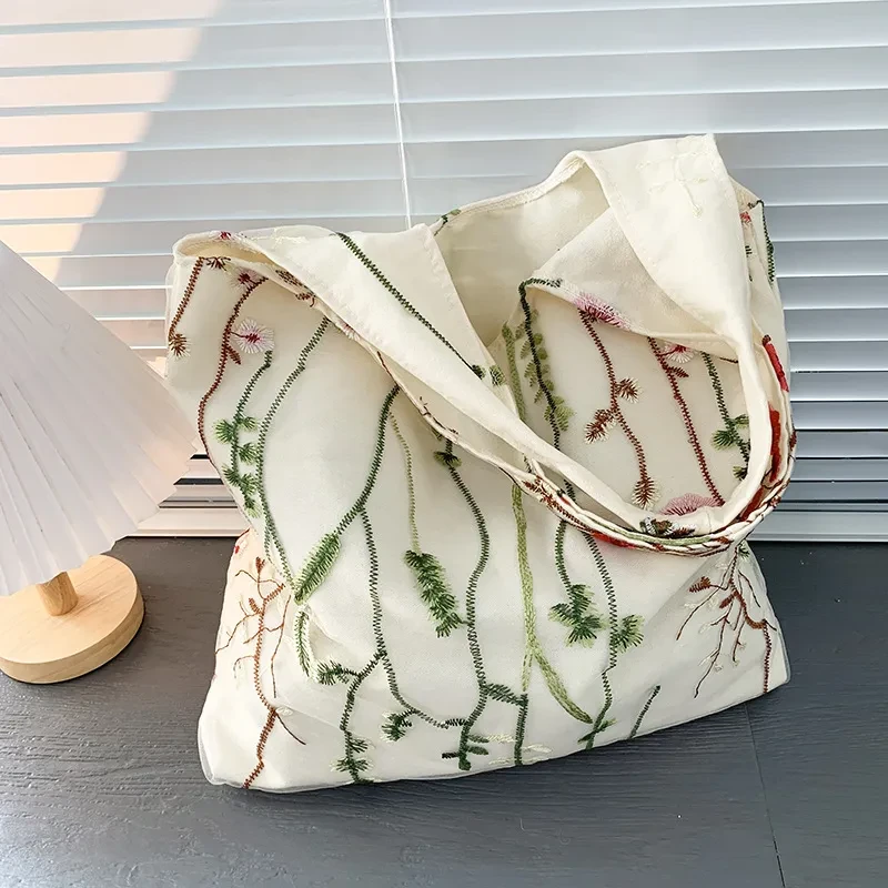 Bolsa de compras navideña de lona bordada, mochila escolar